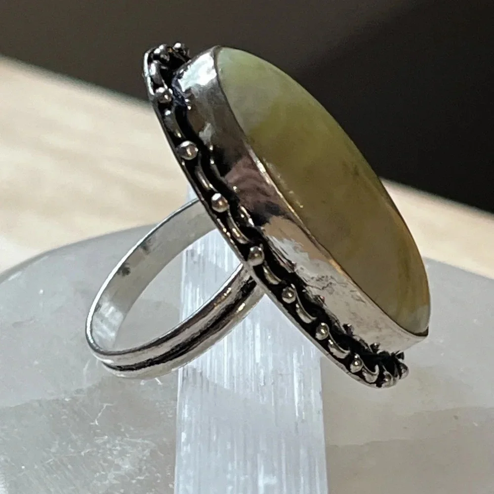 SILVER PLATED GEMSTONE RING SERPENTINE SIZE 6.5